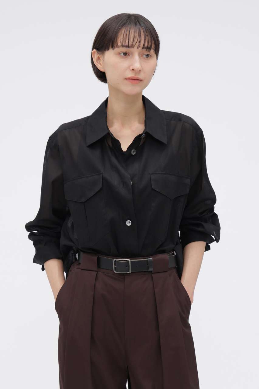 マーガレット・ハウエル/MARGARET HOWELLの【予約販売】SHEER COTTON STRIPE SHIRT(ブラック/5786253204)