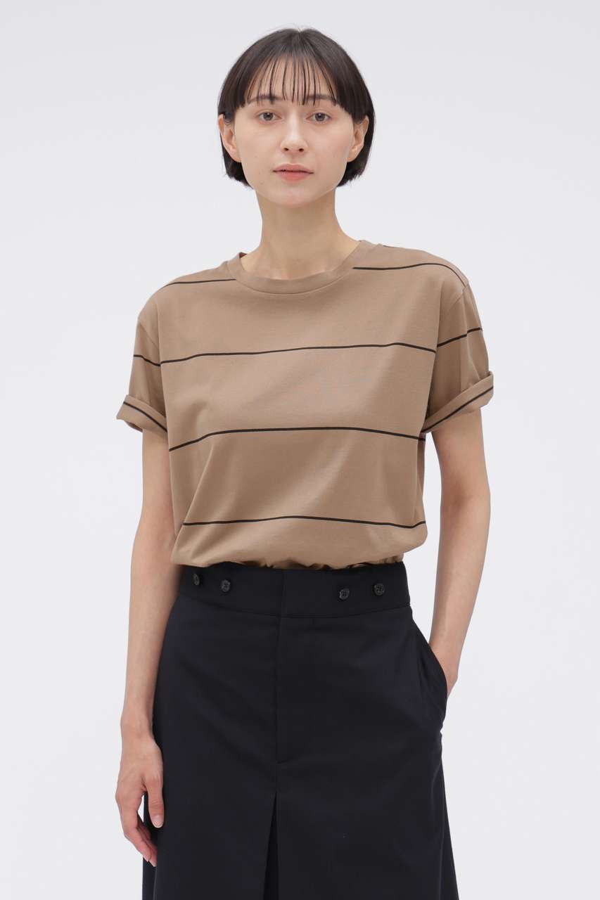 マーガレット・ハウエル/MARGARET HOWELLのFINE COTTON STRIPE JERSEY TOP(ブラウン/5786268201)
