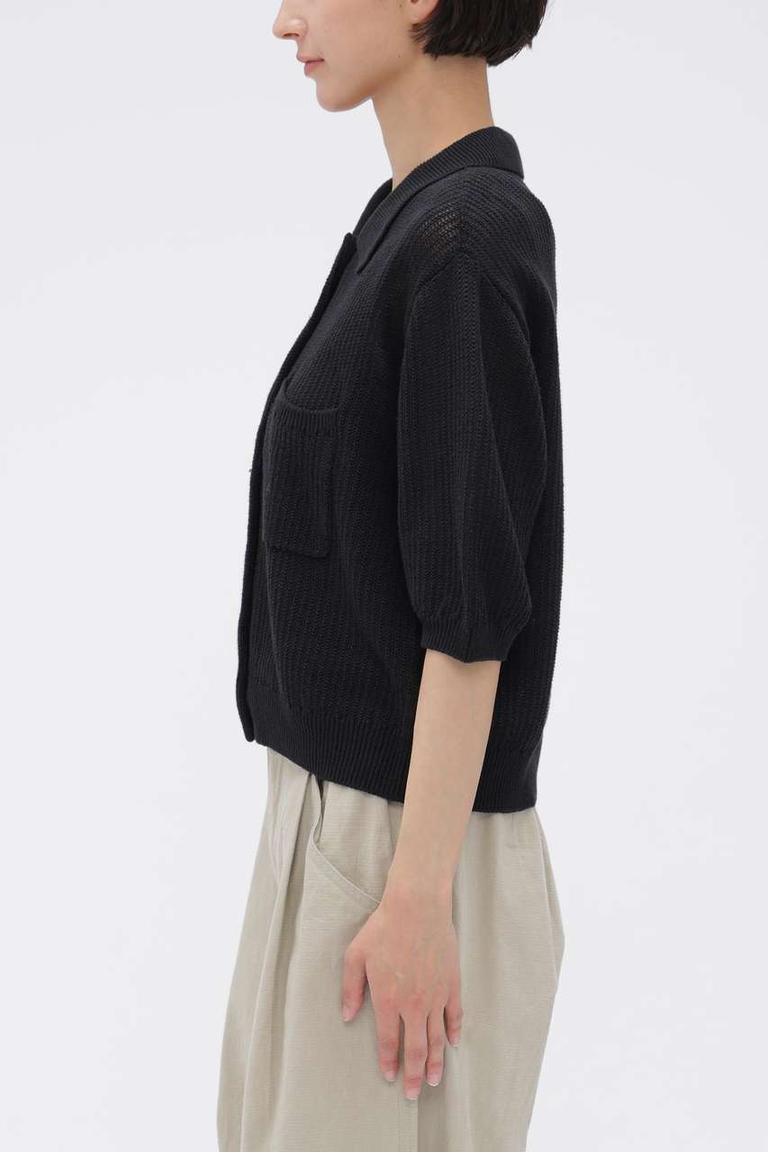 マーガレット　ハウエル リネン半袖 ニットカーディガン ブラック MARGARET HOWELL(マーガレット・ハウエル)｜IRREGULAR RIB COTTON