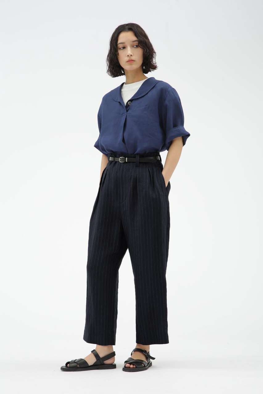 マーガレットハウエル ウールリネン テーパードパンツ 日本製 タグ付き ネイビー MARGARET HOWELL(マーガレット・ハウエル)｜YARN DYED LINEN TROUSERS