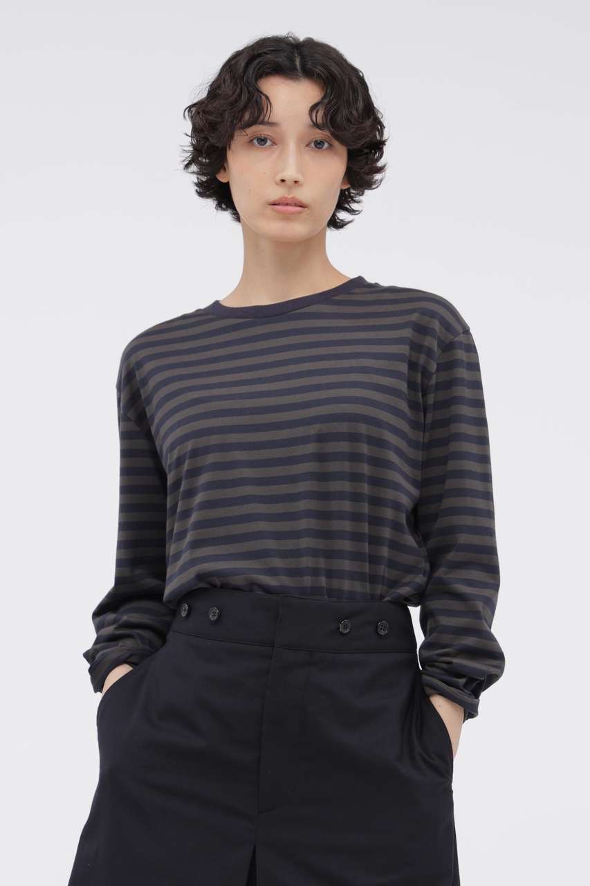 マーガレット・ハウエル/MARGARET HOWELLの【予約販売】STRIPE COTTON JERSEY TOP(カーキ/5786269202)