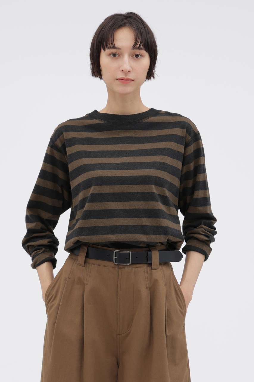 マーガレット・ハウエル/MARGARET HOWELLの【予約販売】LIGHT COTTON MELANGE STRIPE TOP(ブラウン/5956269202)