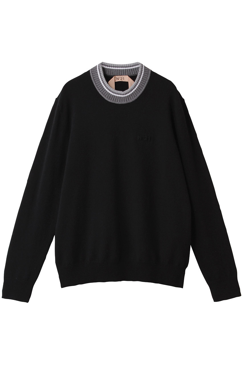 N°21 クルーネック ニットトップス (ブラック, S) ヌメロ ヴェントゥーノ ELLE SHOP N°21 クルーネック ニットトップス (ブラック, S) ヌメロ ヴェントゥーノ ELLE SHOP
