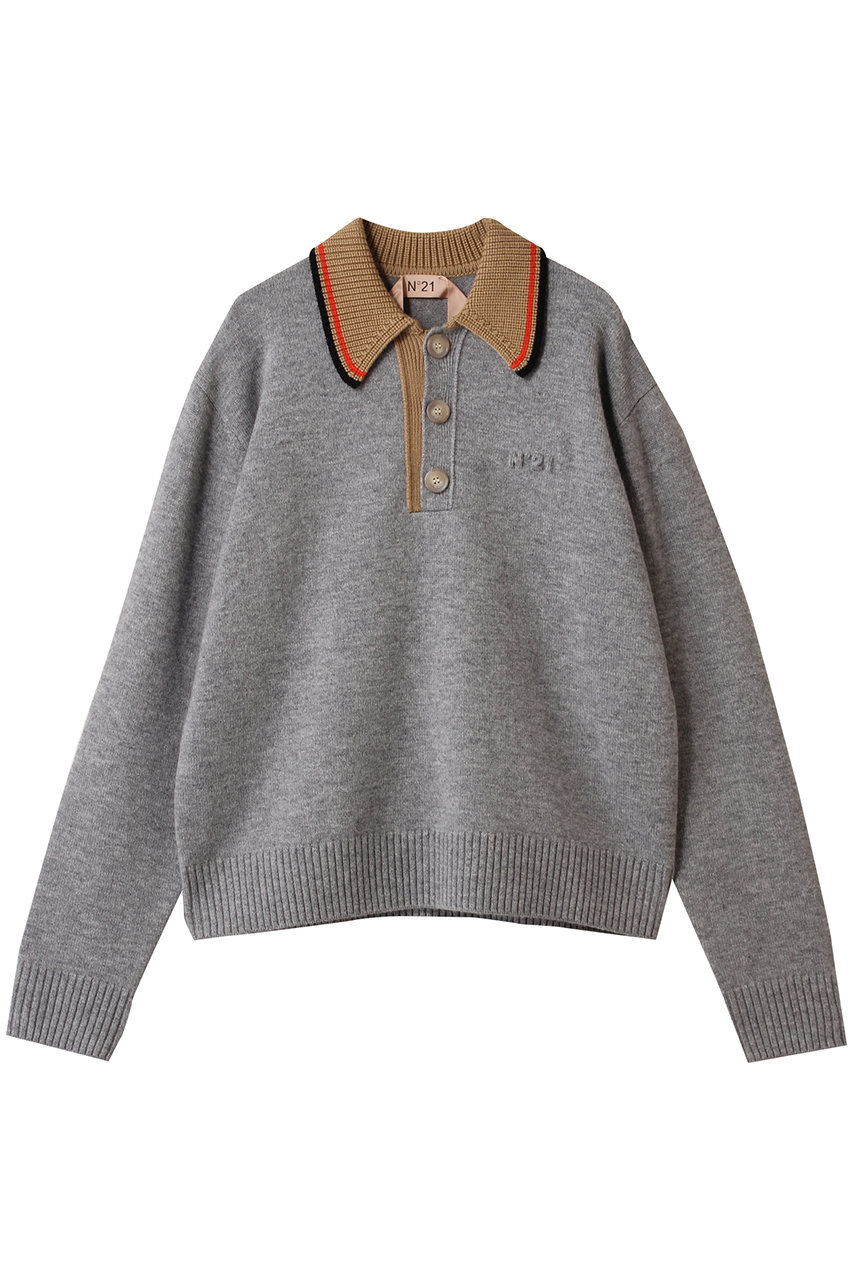 N°21 ポロ ニットトップス (グレー, XS) ヌメロ ヴェントゥーノ ELLE SHOP N°21 ポロ ニットトップス (グレー, XS) ヌメロ ヴェントゥーノ ELLE SHOP