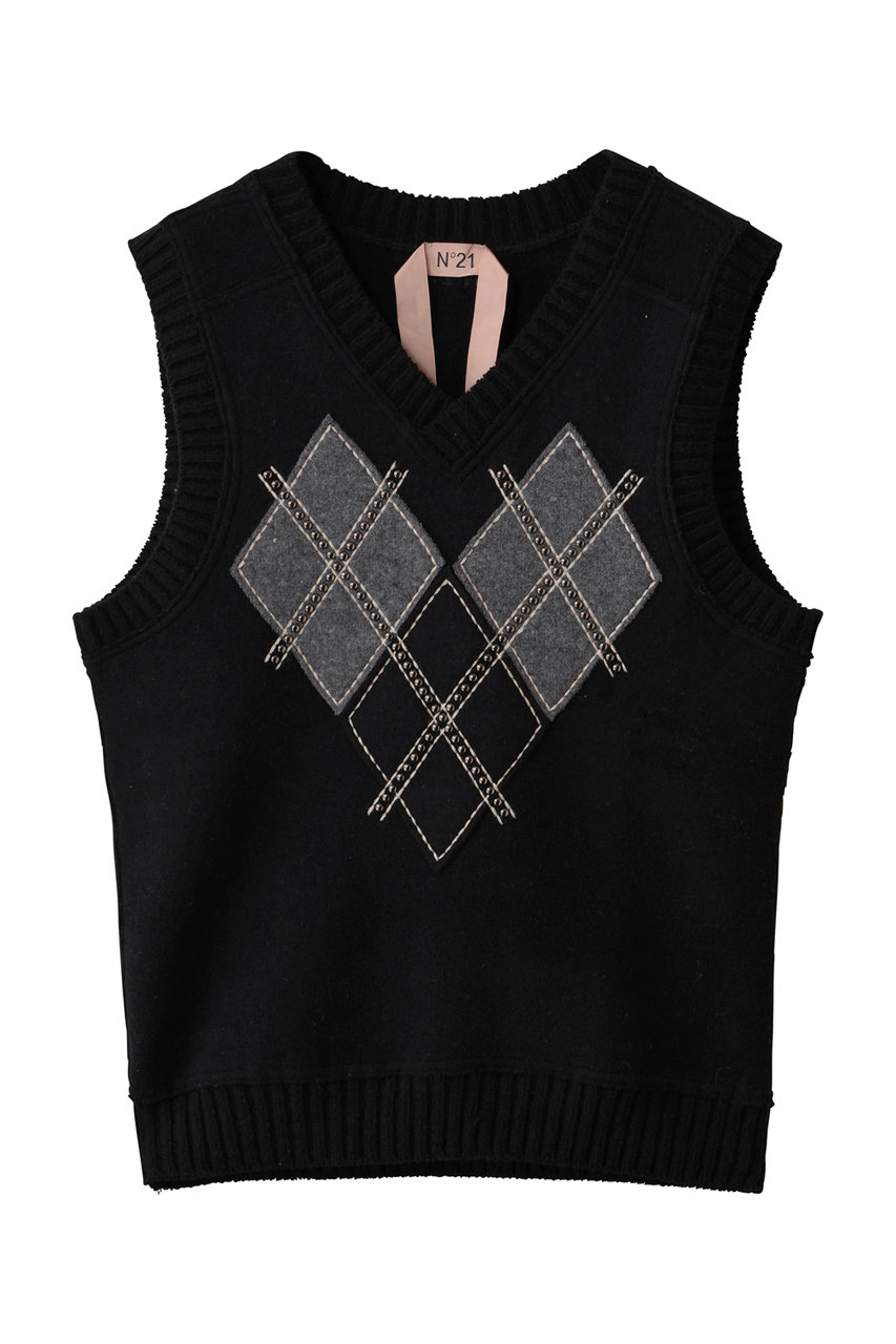 N°21 アーガイル ニットベスト (ブラック, S) ヌメロ ヴェントゥーノ ELLE SHOP N°21 アーガイル ニットベスト (ブラック, S) ヌメロ ヴェントゥーノ ELLE SHOP