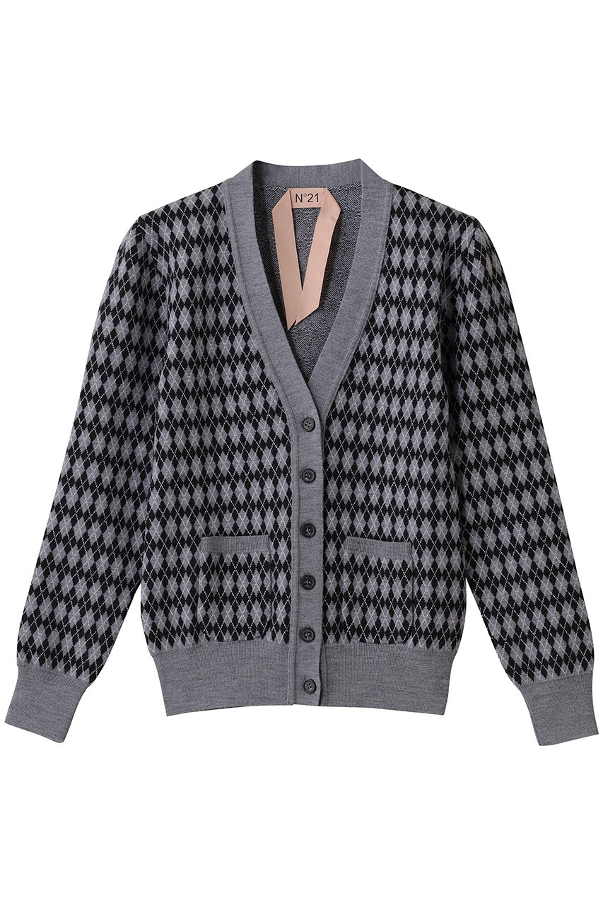 N°21 アーガイル ニットカーディガン (グレー, 38) ヌメロ ヴェントゥーノ ELLE SHOP N°21 アーガイル ニットカーディガン (グレー, 38) ヌメロ ヴェントゥーノ ELLE SHOP