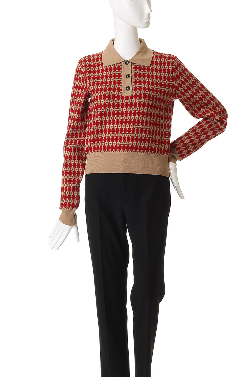 N°21(ヌメロ ヴェントゥーノ)｜アーガイル ポロ ニットトップス/レッド