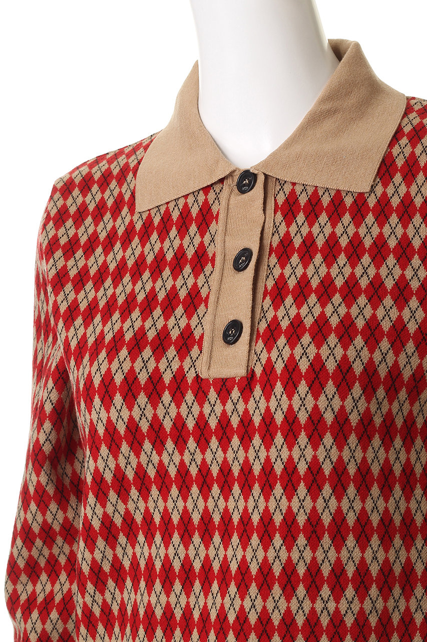 N°21(ヌメロ ヴェントゥーノ)｜アーガイル ポロ ニットトップス/レッド