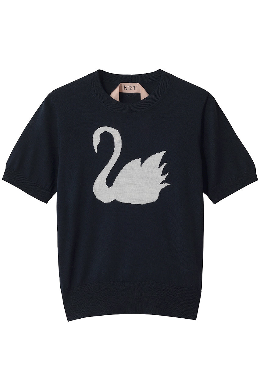 ヌメロ ヴェントゥーノ/N°21のスワン ショートスリーブニット(ネイビー/A003-7008)