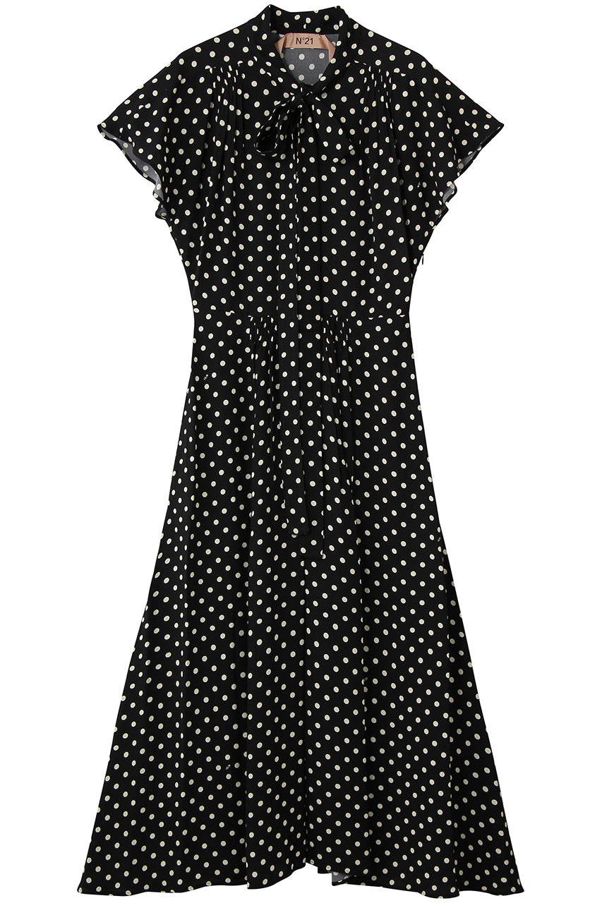 ヌメロ ヴェントゥーノ/N°21のドット プリント ドレス(ブラックドット/H032-5321)