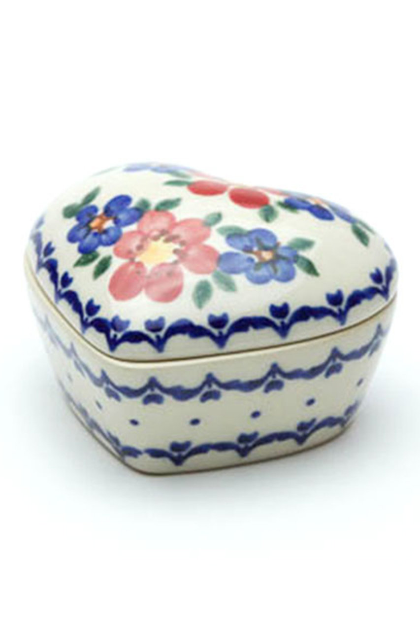 ポーリッシュポタリー/Polish Potteryのハートボックス(ブルー/V125-U072)