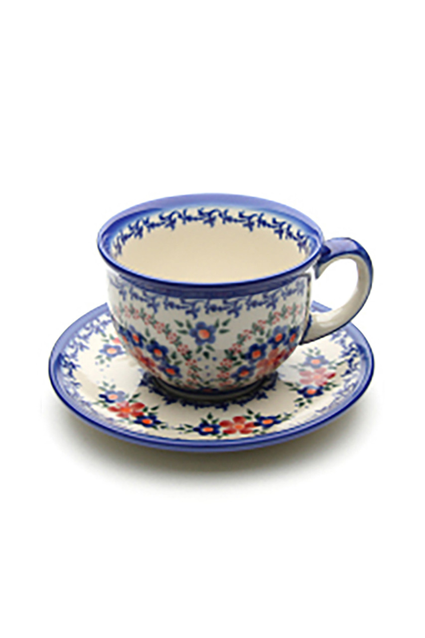ポーリッシュポタリー/Polish Potteryのカップ＆ソーサー(ブルー/V033-A063)