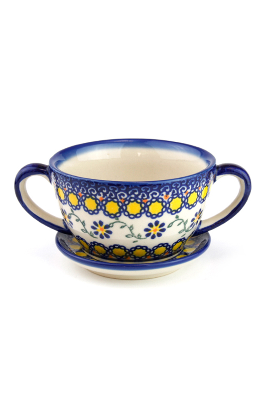 ポーリッシュポタリー/Polish Potteryのスープカップ＆ソーサー(イエロー/V426-U113)