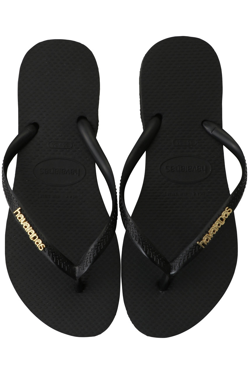 havaianas SLIM LOGO METALLIC ビーチサンダル (ブラック×ゴールデン, 378(24/25)) ハワイアナス ELLE SHOP havaianas SLIM LOGO METALLIC ビーチサンダル (ブラック×ゴールデン, 378(24/25)) ハワイアナス ELLE SHOP