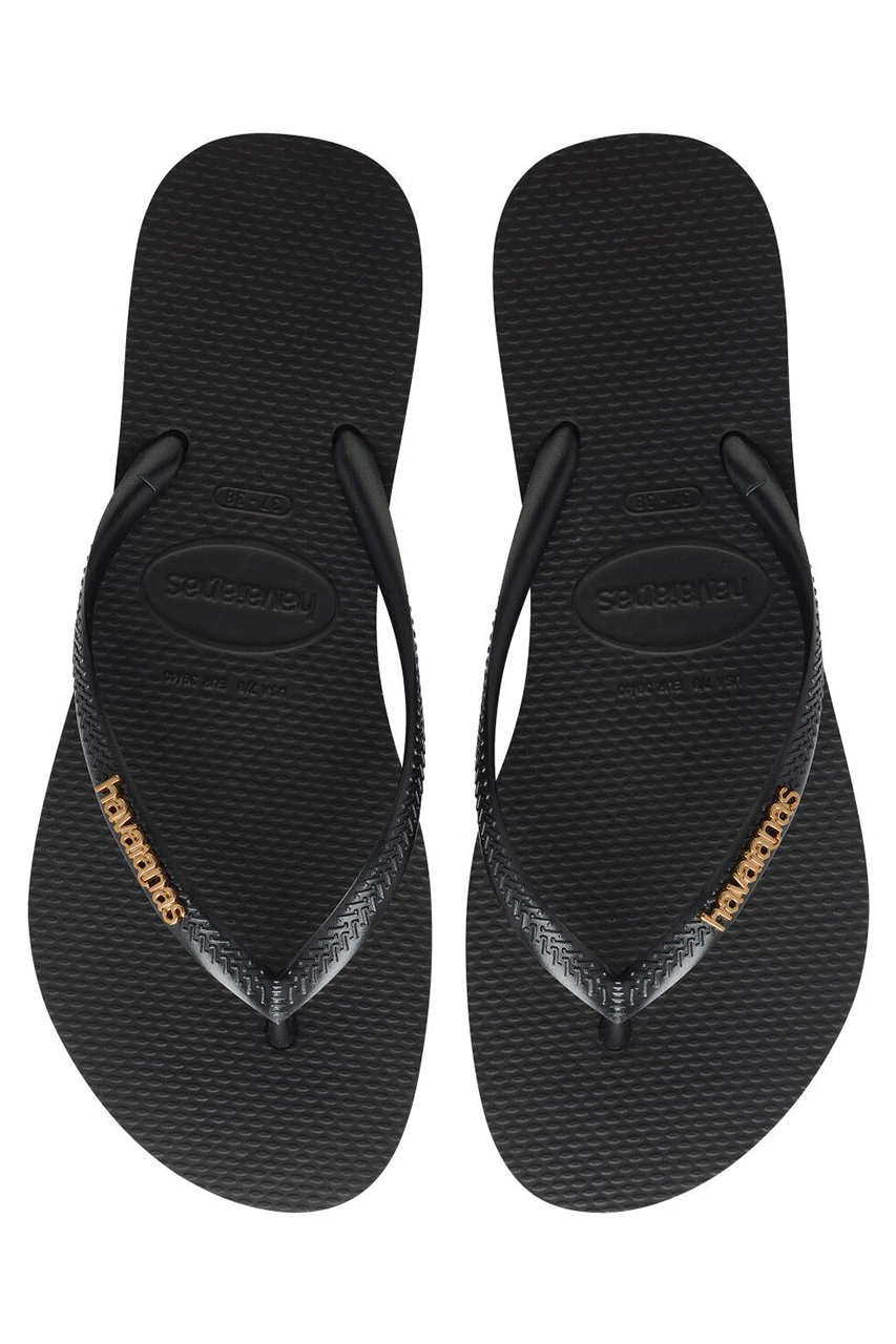 ハワイアナス/havaianasの【予約販売】SLIM LOGO METALLIC ビーチサンダル(ブラック×ゴールデン/4119875)