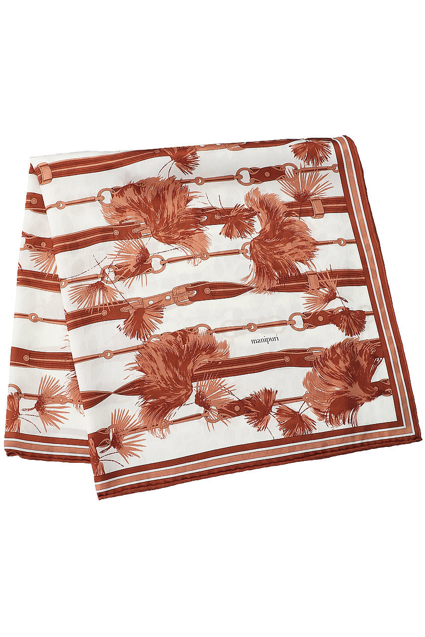 SALE 【50%OFF】 manipuri マニプリ プリントシルクスカーフ(65×65) オレンジ(Belt)