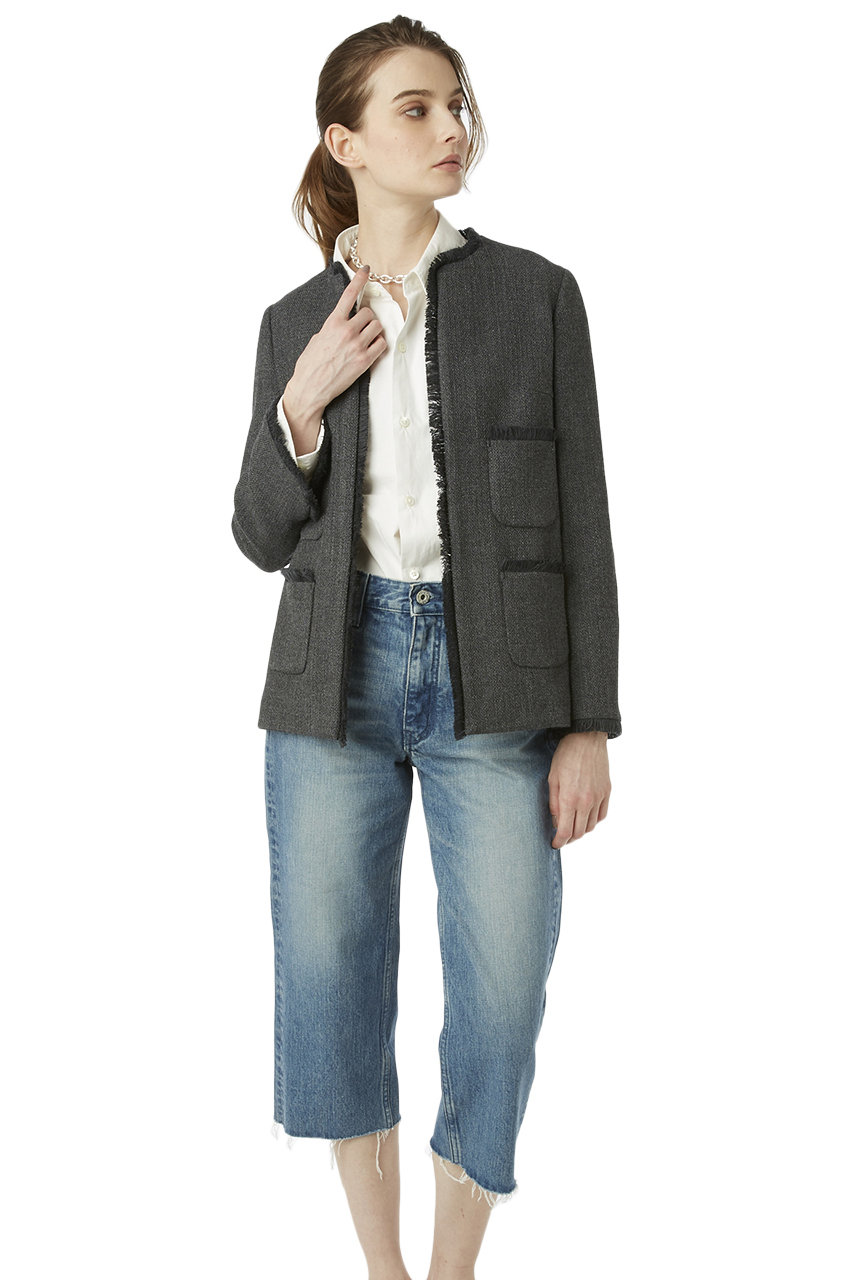 Madisonblue マディソンブルー ノーカラーツイードジャケット グレー の通販 Elleshop エル ショップ