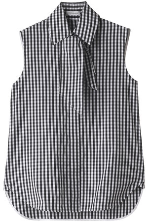 マディソンブルー/MADISONBLUEのギンガムチェックリボンタイノースリーブシャツ