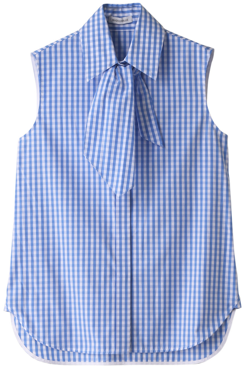 MADISONBLUE ギンガムチェックリボンタイノースリーブシャツ (チェック サックス, 00) マディソンブルー ELLE SHOP