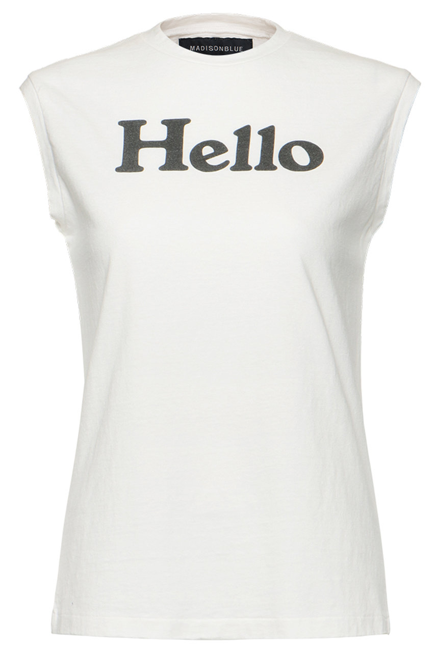 MADISONBLUE HELLO NOSLEEVE TEE/HELLO ノースリーブ Tシャツ (ホワイト, 01) マディソンブルー ELLE SHOP MADISONBLUE HELLO NOSLEEVE TEE/HELLO ノースリーブ Tシャツ (ホワイト, 01) マディソンブルー ELLE SHOP