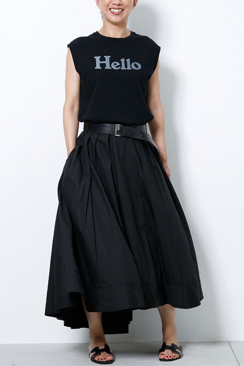 マディソンブルーHelloTシャツノースリーブと薄いブルーミモレスカートセット MADISON BLUE/マディソン ブルー】 HELLO NOSLEEVE TEE（Tシャツ