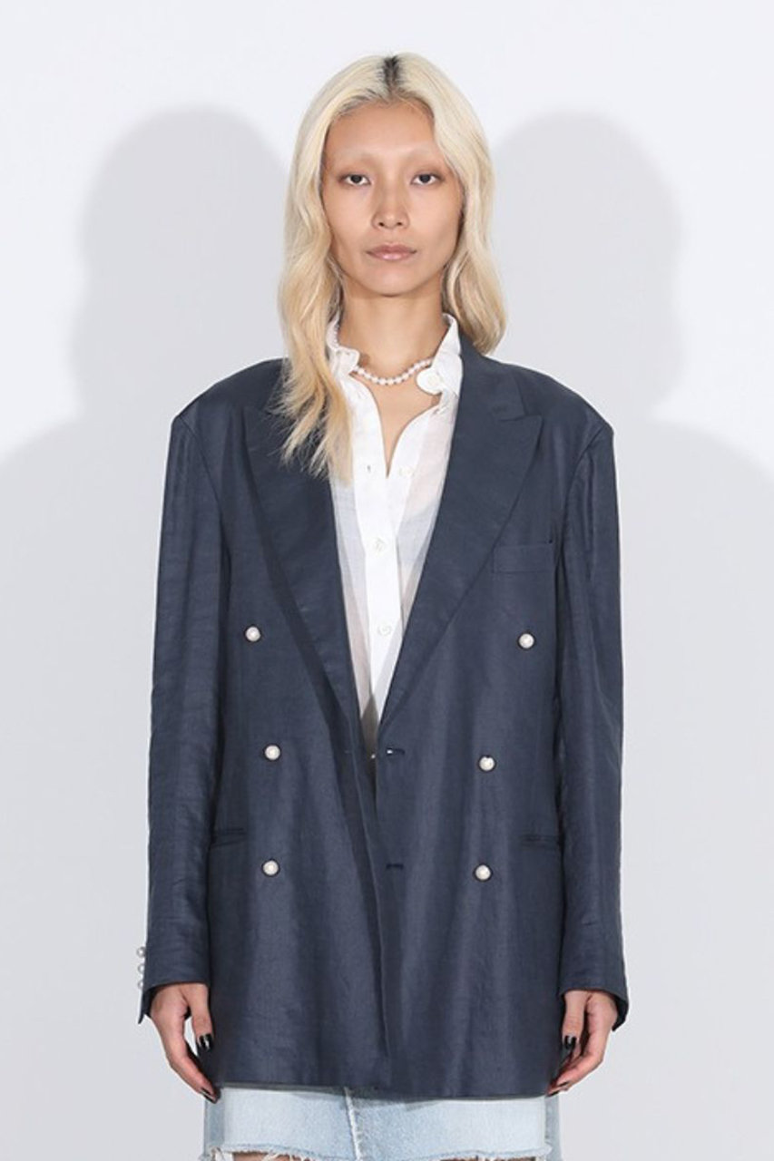 美品 マディソンブルー W6B リネンブレザー ダブルブレスト 01 ブラック MADISONBLUE(マディソンブルー)｜UNLINED BLEECKER W6B BLAZER LINEN