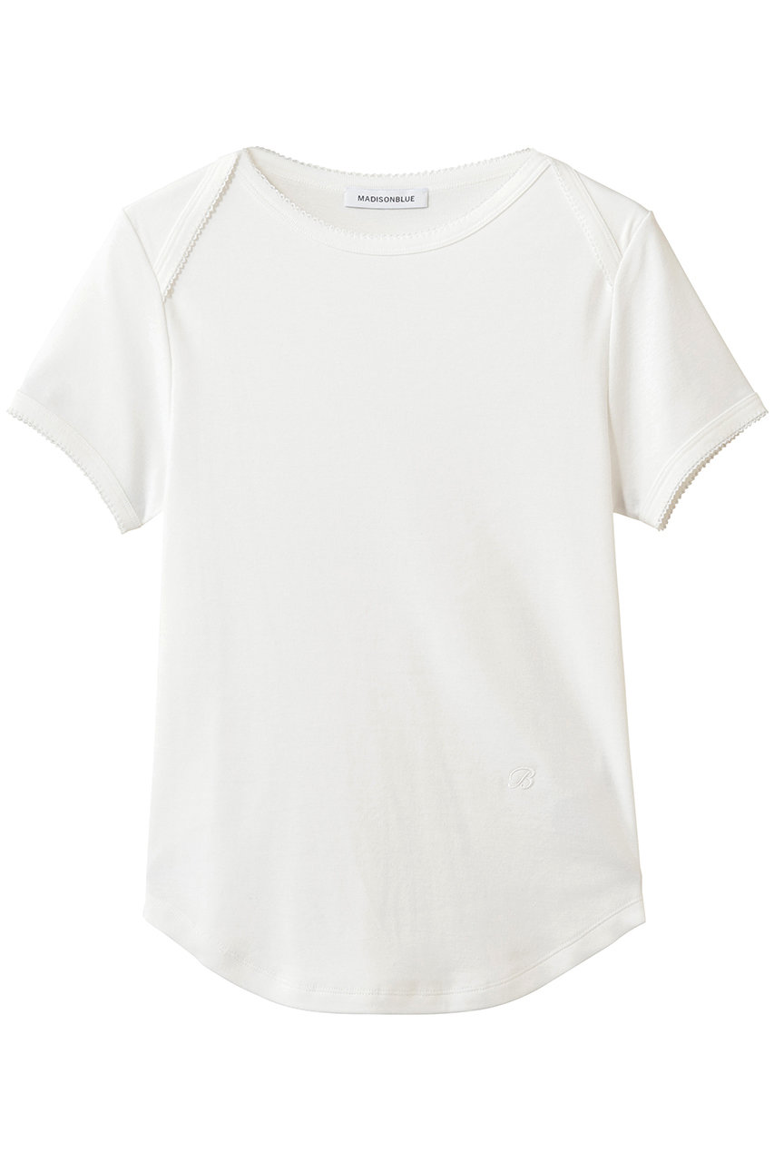 マディソンブルー/MADISONBLUEのEMBROIDERED TRIM BOAT NECK TEE S/COTTON ボートネックTシャツ(ホワイト/MB261-7005)