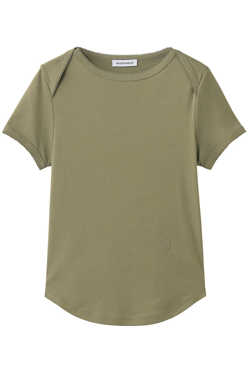 マディソンブルー/MADISONBLUEのEMBROIDERED TRIM BOAT NECK TEE S/COTTON ボートネックTシャツ(カーキ/MB261-7005)