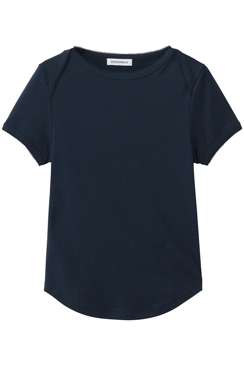 マディソンブルー/MADISONBLUEのEMBROIDERED TRIM BOAT NECK TEE S/COTTON ボートネックTシャツ(ネイビー/MB261-7005)