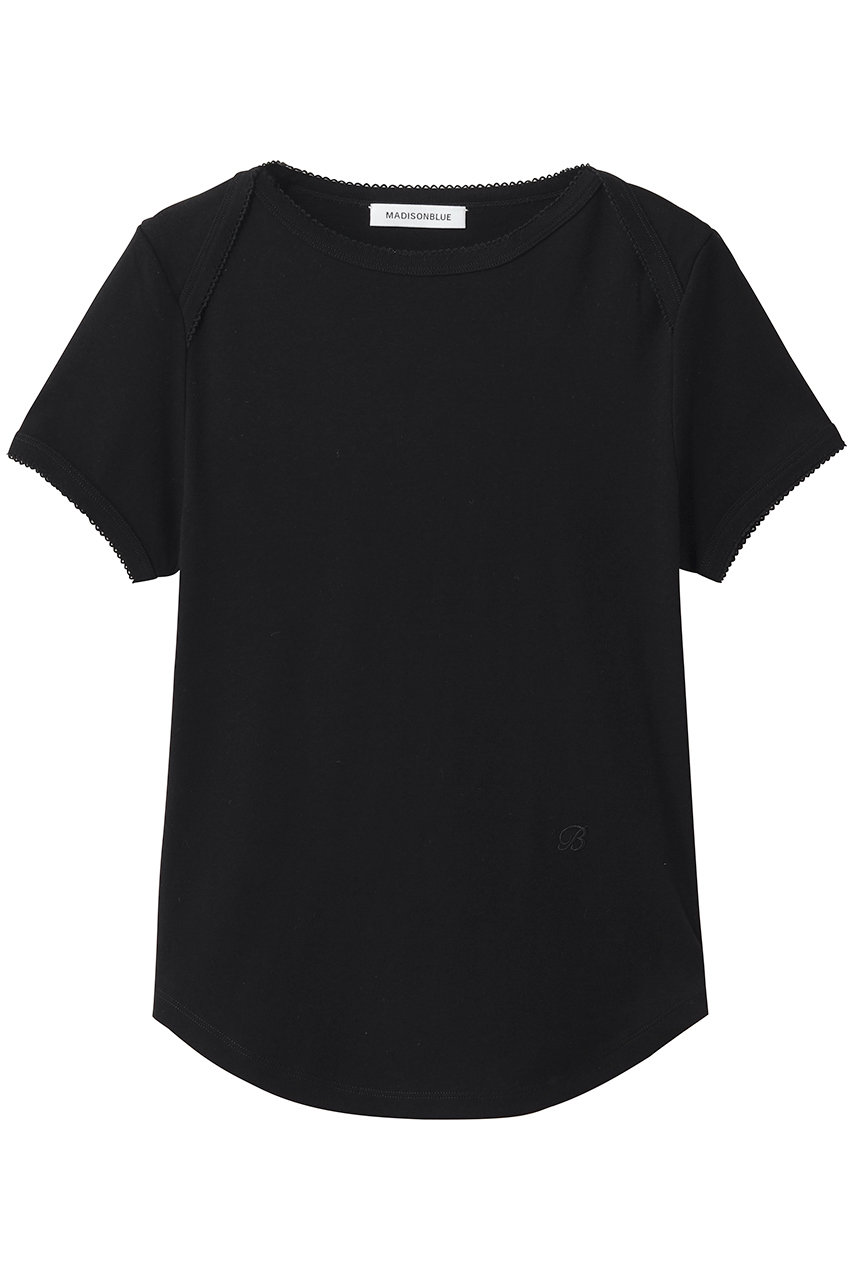 マディソンブルー/MADISONBLUEのEMBROIDERED TRIM BOAT NECK TEE S/COTTON ボートネックTシャツ(ブラック/MB261-7005)