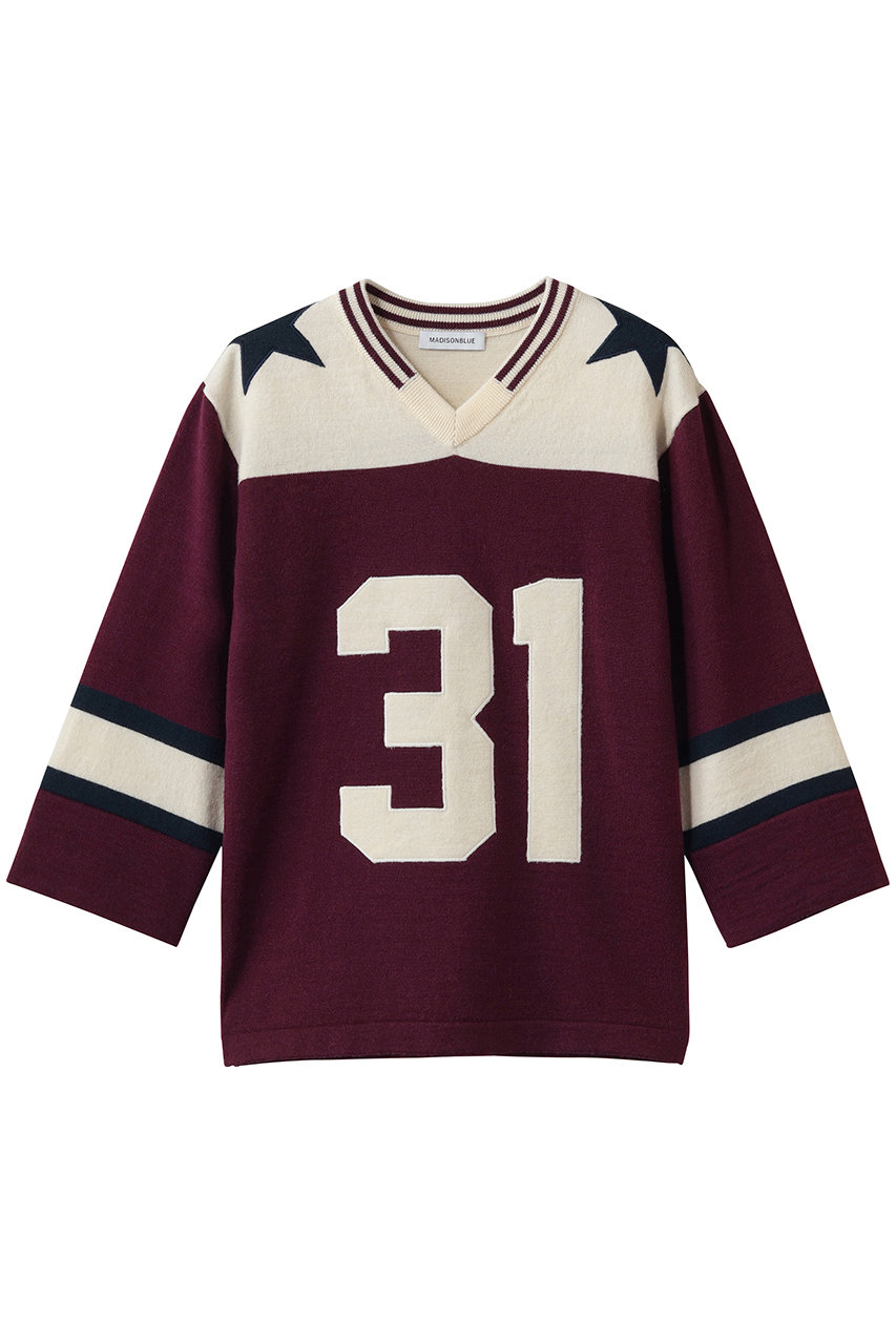 MADISONBLUE FOOTBALL KNIT SHIRTS ニットシャツ (ボルドー, 01) マディソンブルー ELLE SHOP