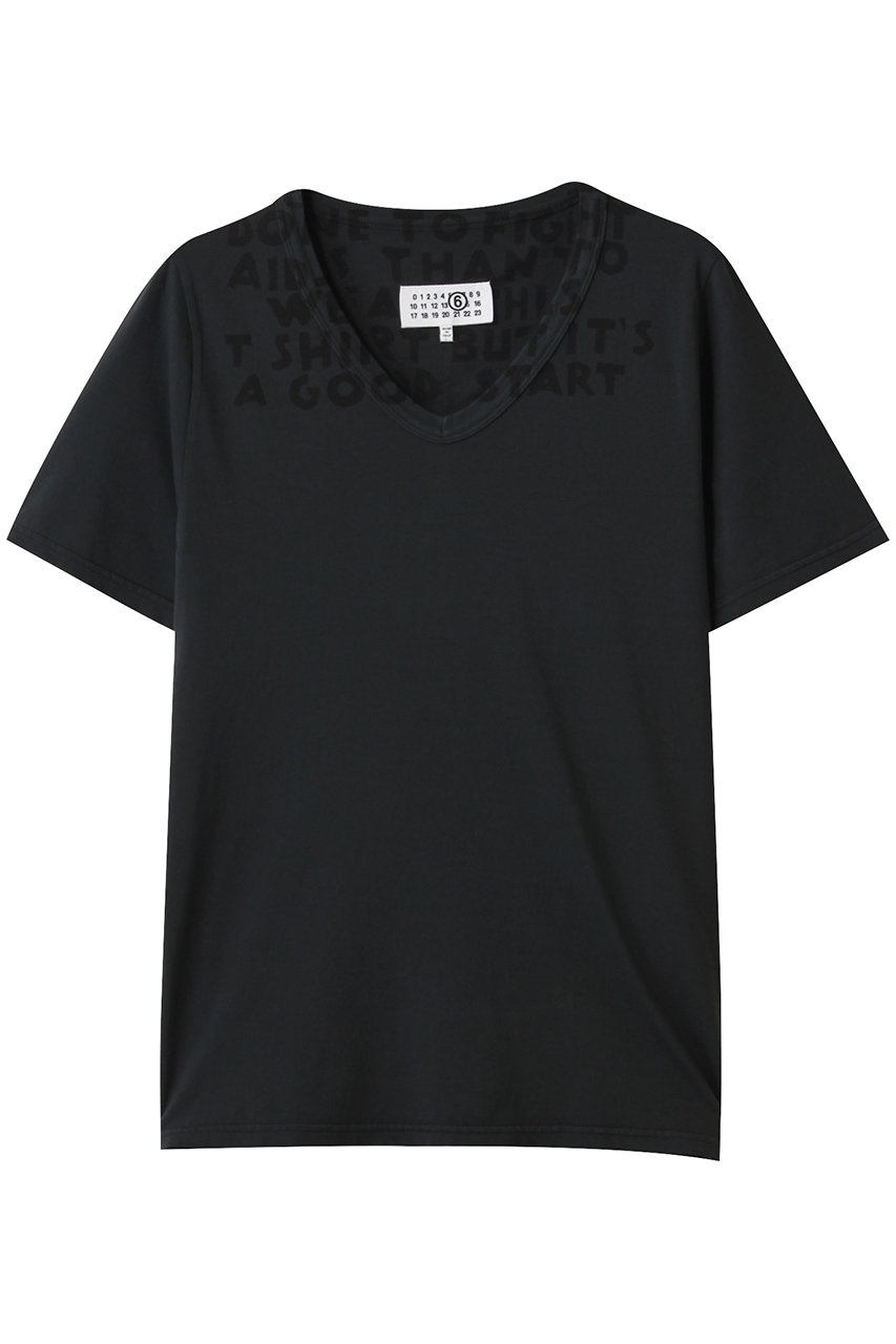 MM6 Maison Margiela 【MEN】Vネック プリントTシャツ (ブラック, M) エムエム6 メゾン マルジェラ ELLE SHOP MM6 Maison Margiela 【MEN】Vネック プリントTシャツ (ブラック, M) エムエム6 メゾン マルジェラ ELLE SHOP