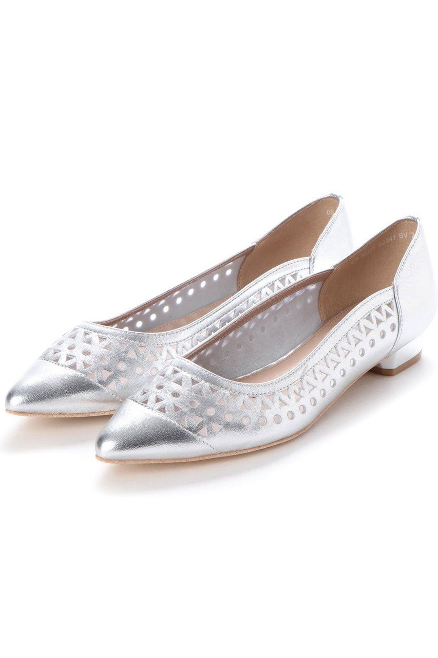 SALE 【30%OFF】 MODE ET JACOMO モード・エ・ジャコモ 【スポンジ入り】レーザーカットローヒールパンプス シルバー