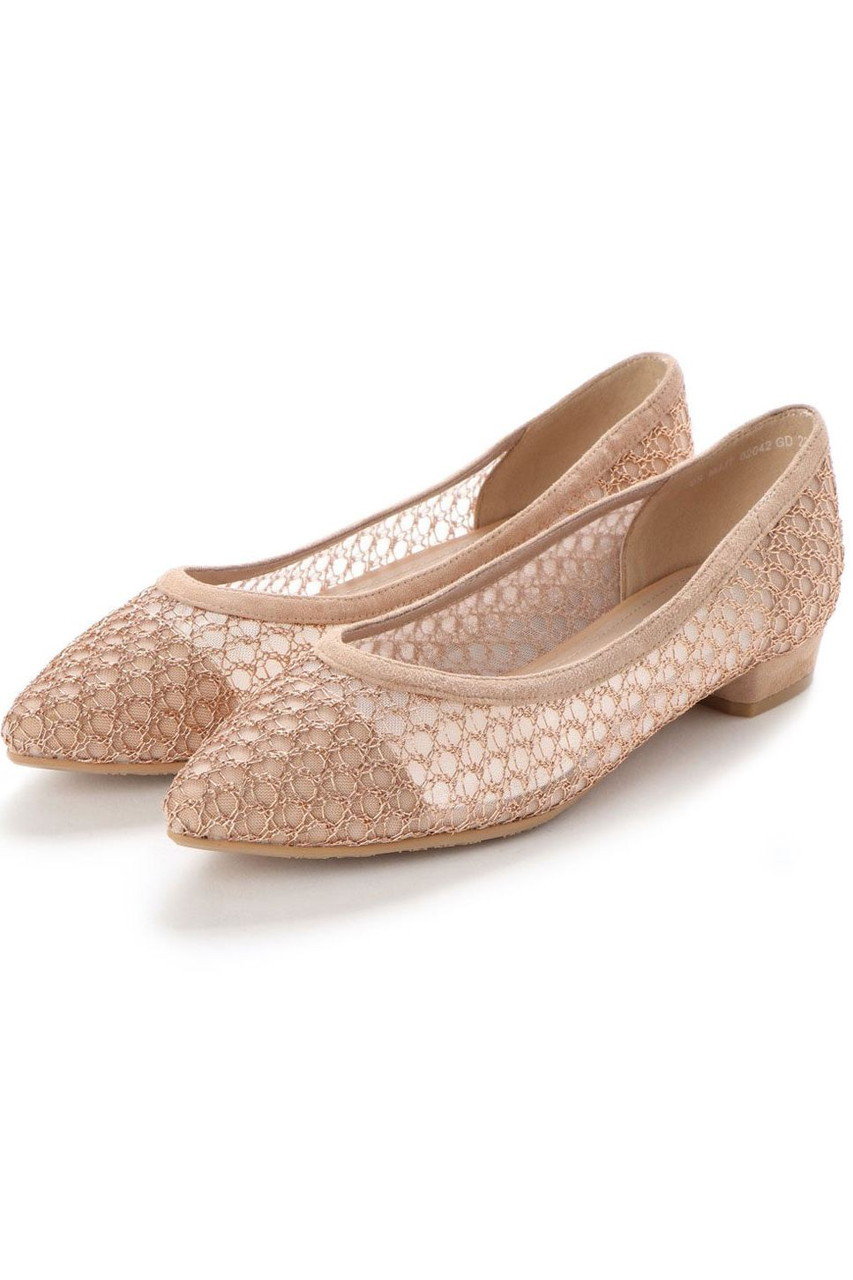 SALE 【30%OFF】 MODE ET JACOMO モード・エ・ジャコモ 【スポンジ入り】チュールローヒールパンプス ゴールド