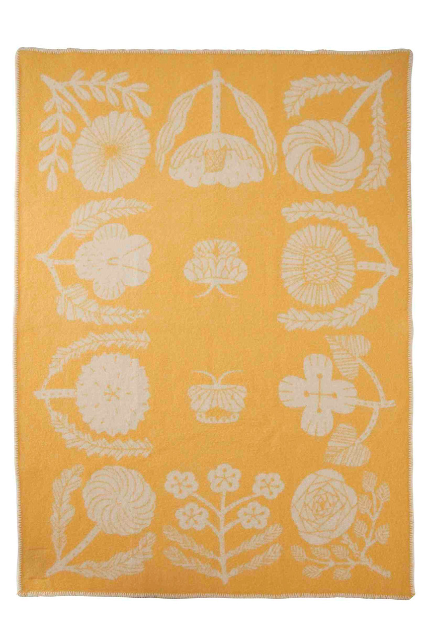 LAPUAN KANKURIT VILLIKUKKA blanket (イエロー×ホワイト 65x90cm) ラプアン カンクリ ELLE SHOPの大画像