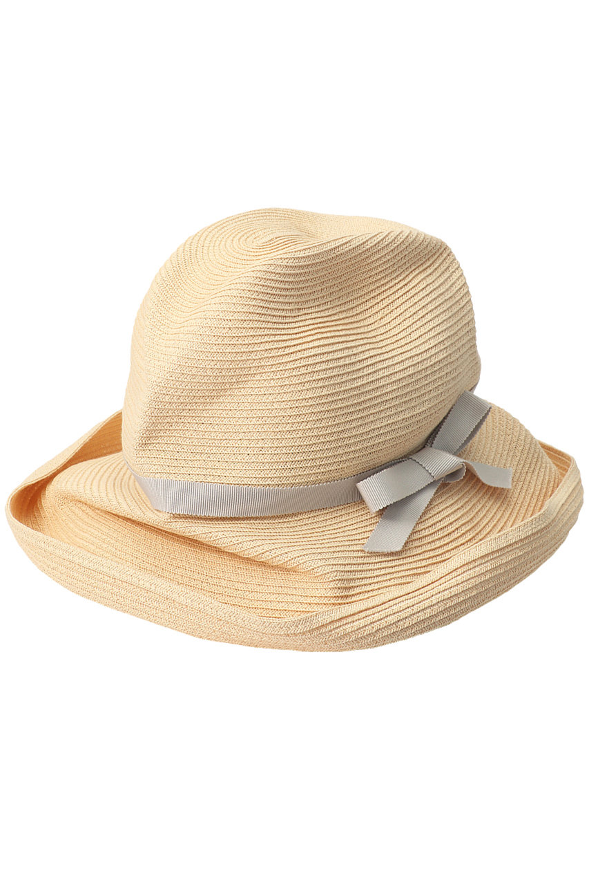 mature ha. マチュアーハ BOXED HAT グログランリボン(11cm brim) 【別注】ライトベージュ×ライトグレー