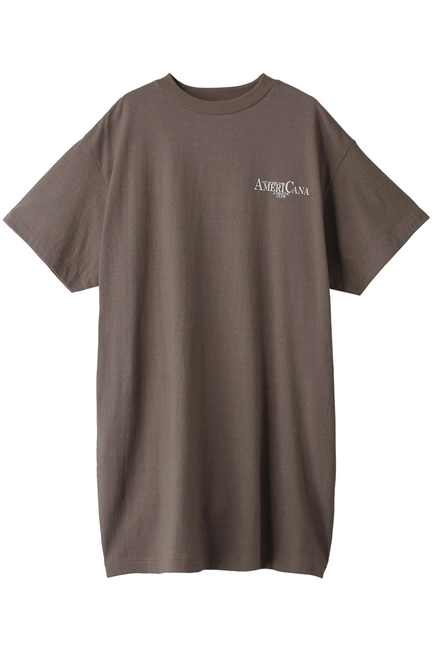 Americana ベリービッグ ミニロゴプリントTシャツ シームポケット (グレーブラウン, F) アメリカーナ ELLE SHOP