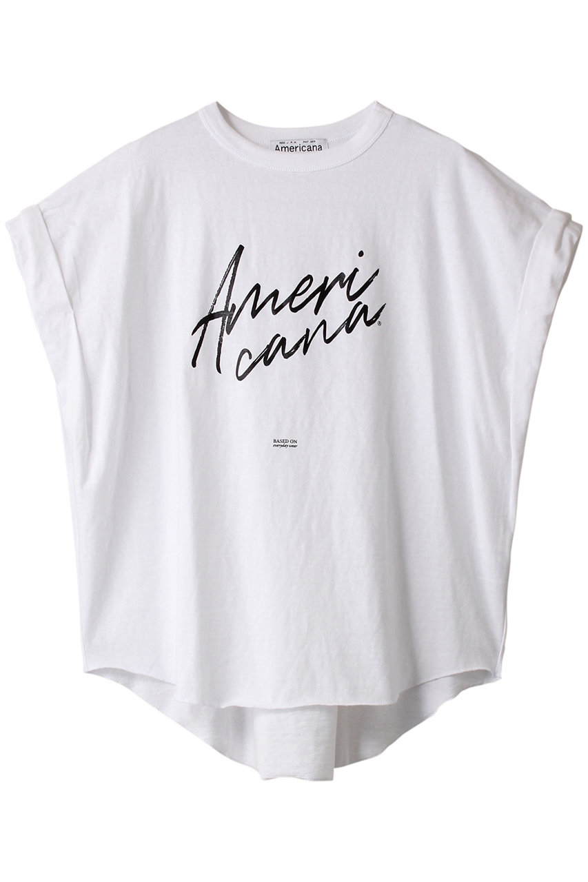 Americana オリジナル ラフィー天竺 袖ロールアップ Tシャツ (オフホワイト, F) アメリカーナ ELLE SHOP