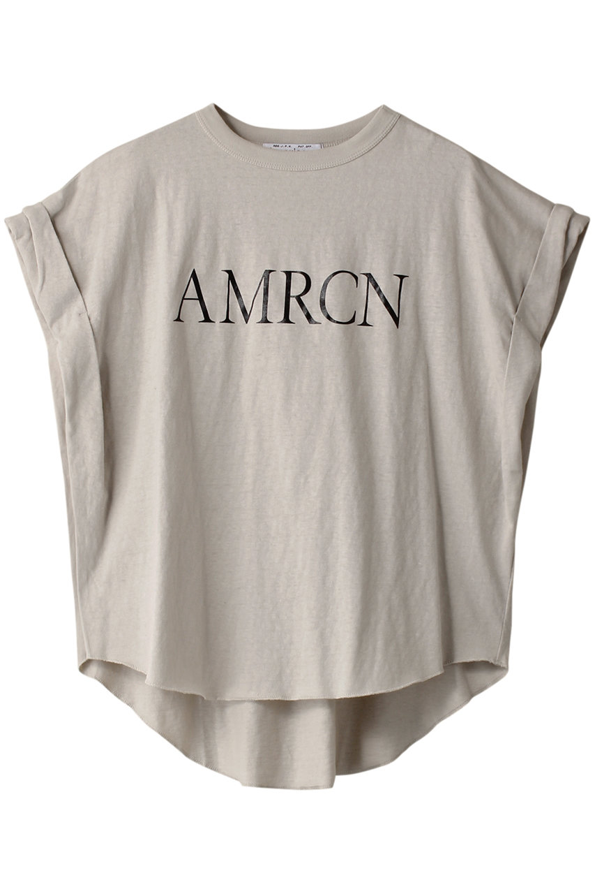 Americana オリジナル ラフィー天竺 袖ロールアップ AMRCN Tシャツ (グレージュ, F) アメリカーナ ELLE SHOP