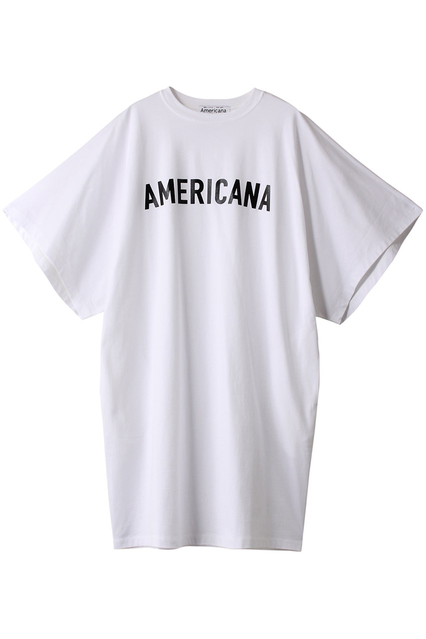 Americana ハイゲージ天竺 ワイドスリーブ チュニック丈 Tシャツ (オフホワイト, F) アメリカーナ ELLE SHOP