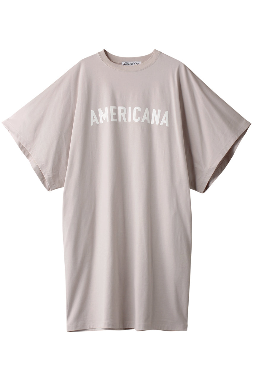 Americana ハイゲージ天竺 ワイドスリーブ チュニック丈 Tシャツ (グレージュ, F) アメリカーナ ELLE SHOP