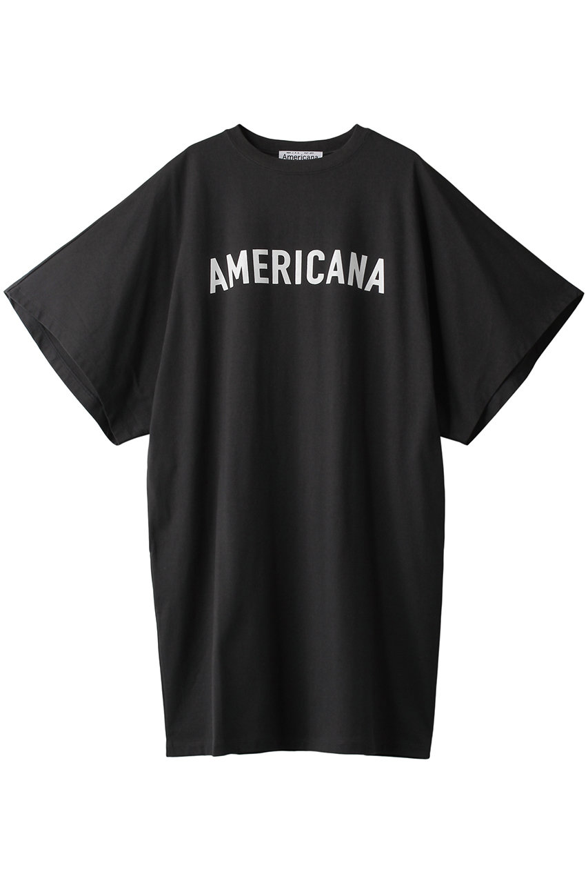 Americana ハイゲージ天竺 ワイドスリーブ チュニック丈 Tシャツ (スミクロ, F) アメリカーナ ELLE SHOP