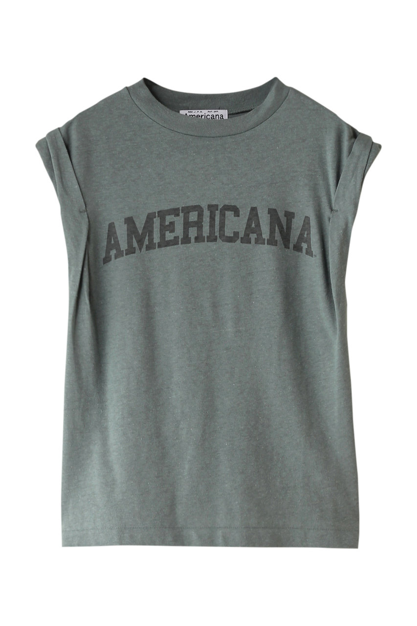 アメリカーナ/Americanaのコットン ベルギーリネン天竺 ロールアップ Tシャツ(グリーン/BRF-M-702A/2)