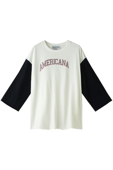 Americana アメリカーナ 7分袖ベースボールTシャツ(ヴィンテージ加工) ホワイトxネイビー