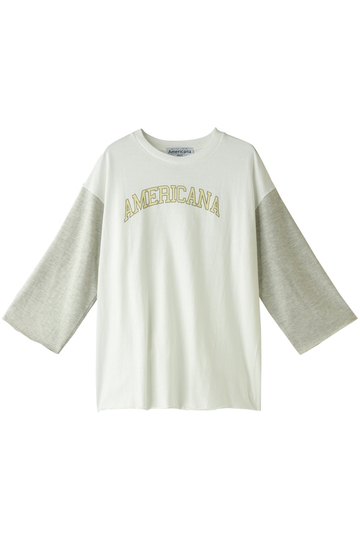 Americana アメリカーナ 7分袖ベースボールTシャツ(ヴィンテージ加工) ホワイトxオートミール