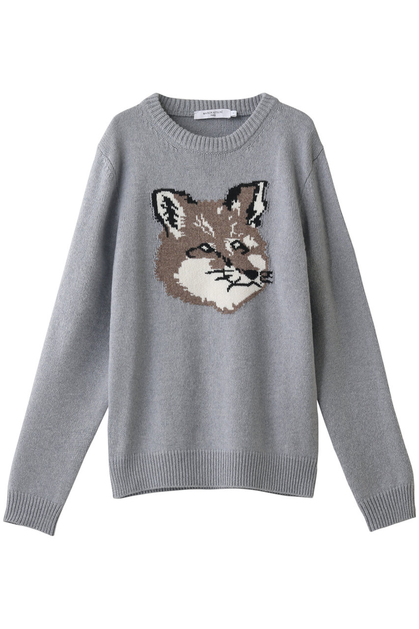 MAISON KITSUNE メゾン キツネ 【UNISEX】BIG FOX HEAD PULLOVER / ニットプルオーバー グレー