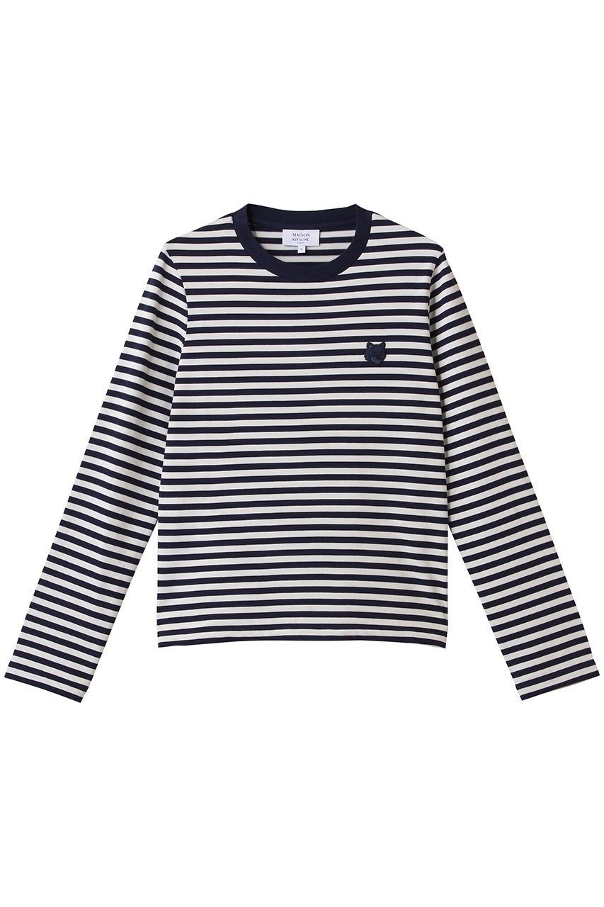 MAISON KITSUNE BOLD FOX HEAD PATCH MULTI ストライプレギュラーロングスリーブTシャツ (ネイビー/ミルク, XS) メゾン キツネ ELLE SHOP MAISON KITSUNE BOLD FOX HEAD PATCH MULTI ストライプレギュラーロングスリーブTシャツ (ネイビー/ミルク, XS) メゾン キツネ ELLE SHOP