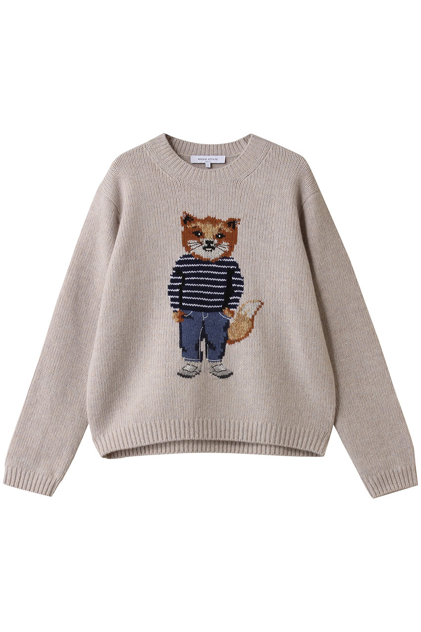 MAISON KITSUNE DRESSED FOX INTARSIA ウール ジャンパー (パーチメントホワイト, S) メゾン キツネ ELLE SHOP MAISON KITSUNE DRESSED FOX INTARSIA ウール ジャンパー (パーチメントホワイト, S) メゾン キツネ ELLE SHOP