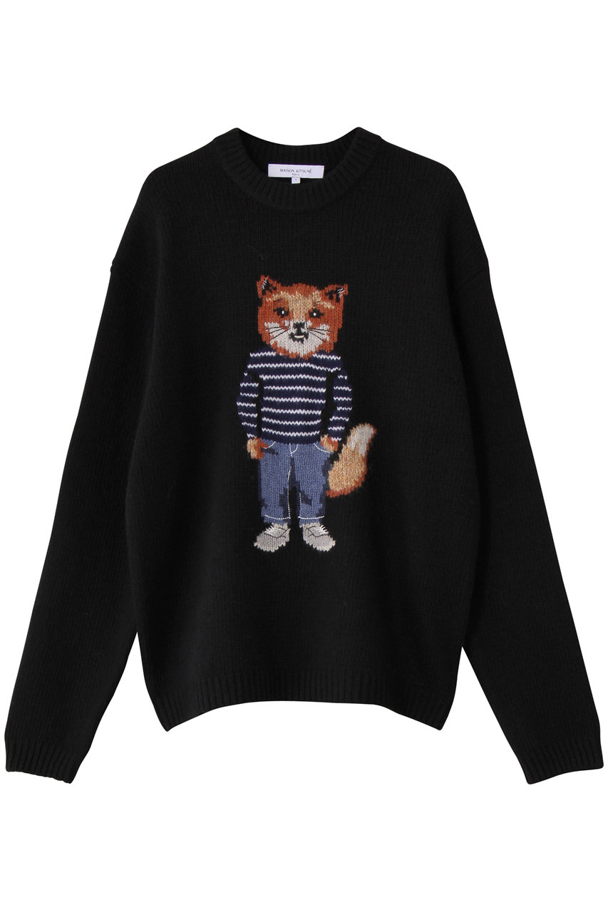 MAISON KITSUNE 【MEN】DRESSED FOX INTARSIA ウール ジャンパー (ブラック, M) メゾン キツネ ELLE SHOP MAISON KITSUNE 【MEN】DRESSED FOX INTARSIA ウール ジャンパー (ブラック, M) メゾン キツネ ELLE SHOP