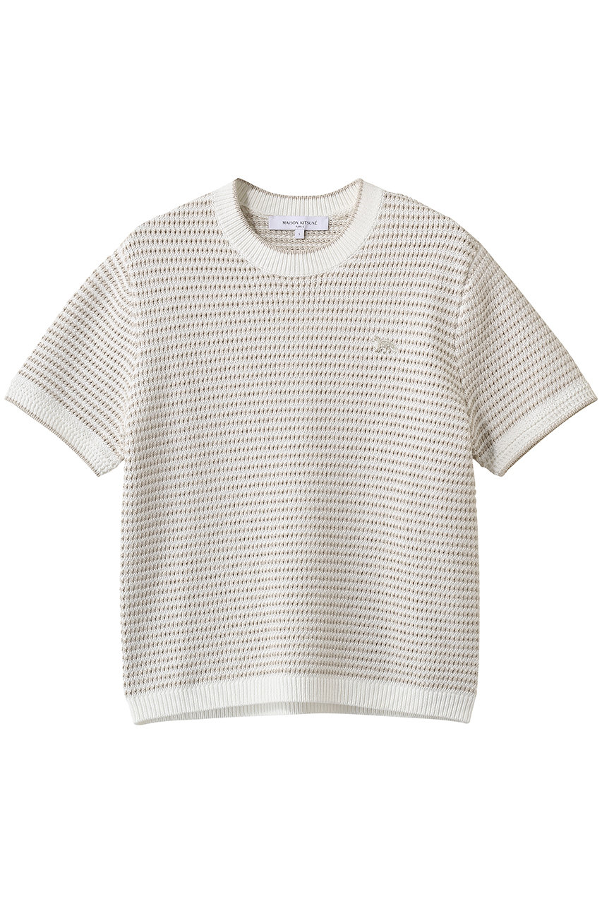 メゾン キツネ/MAISON KITSUNEのLACE KNIT STRIPED ショートスリーブ ジャンパー(エクリュ/ペリカン/QW00804KT1206)